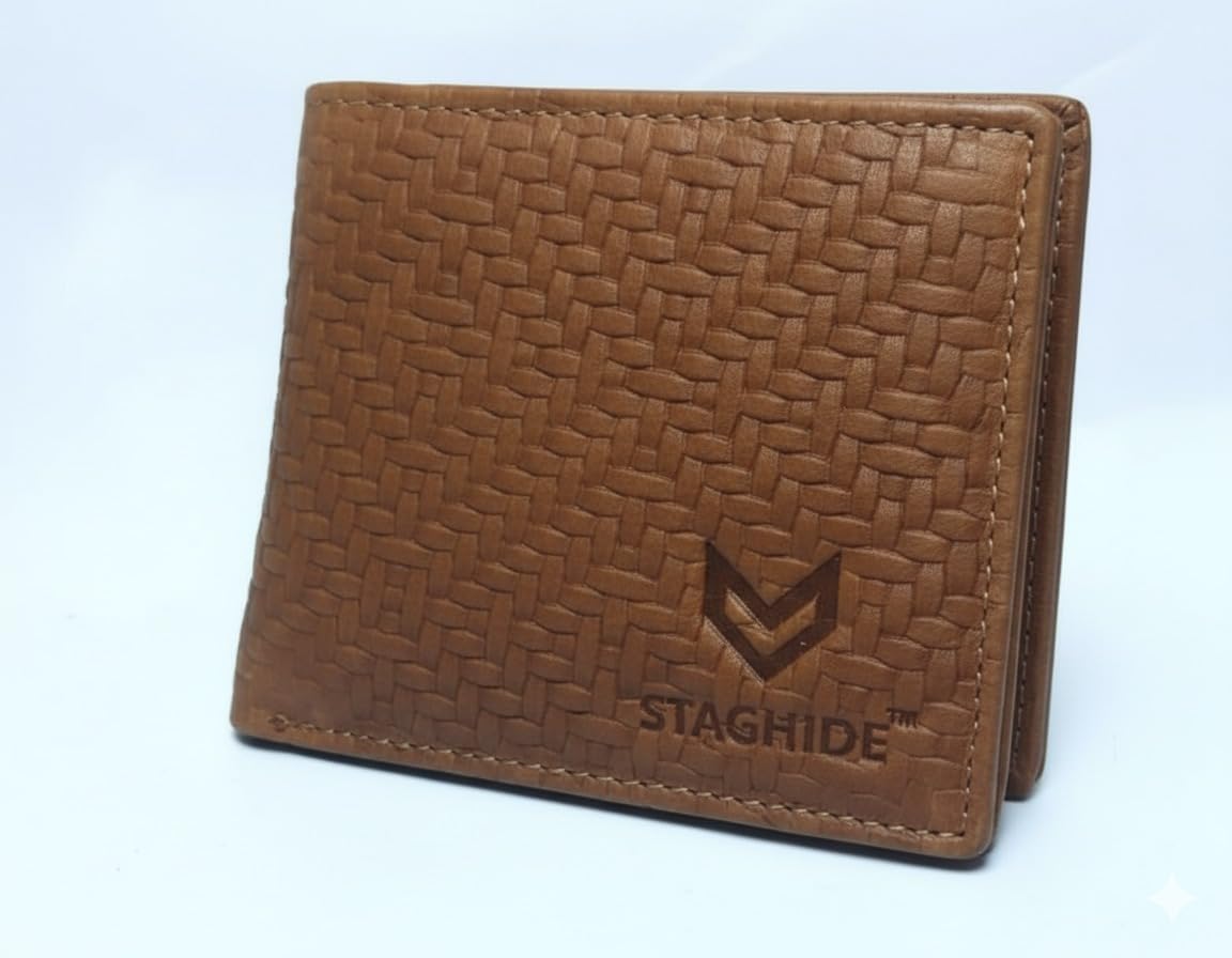 STAGHIDE Men's Tan Genuine Leather Wallet | Branded Quality Wallet for Men with RFID Blocking | Mens Gift Set
