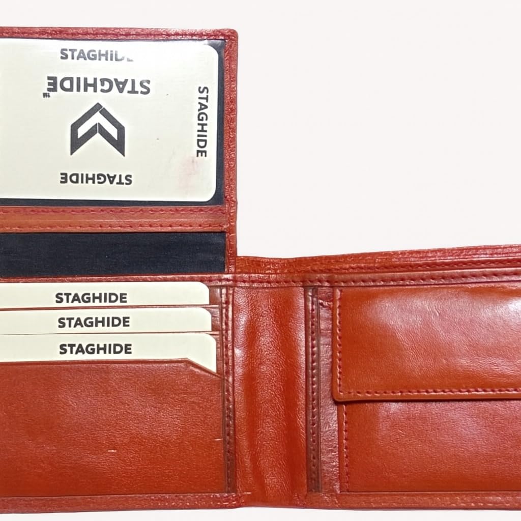 Stylish RFID Protected PU Leather Wallet for Men | External Card Slot | 4 Card Slots | Coin Pocket |2 Currency Slots Reddish Brown