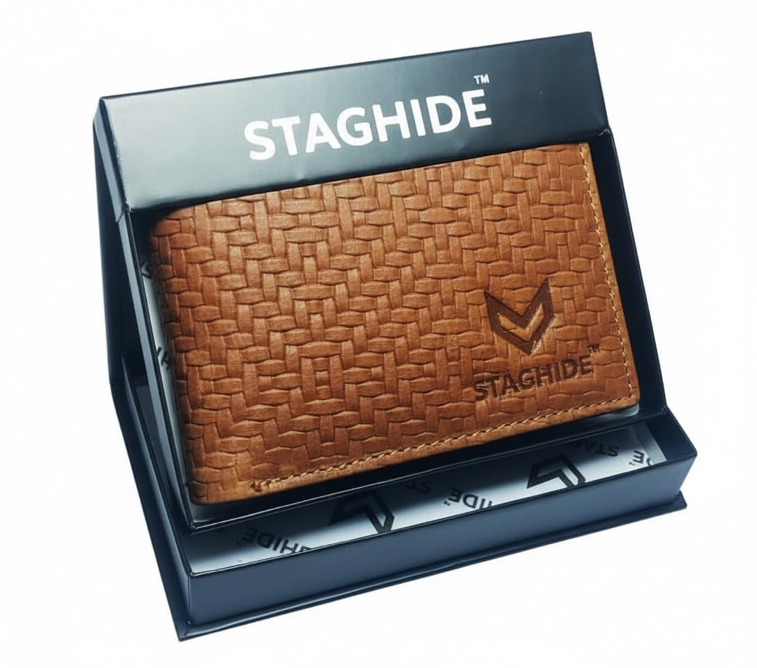 STAGHIDE Men's Tan Genuine Leather Wallet | Branded Quality Wallet for Men with RFID Blocking | Mens Gift Set