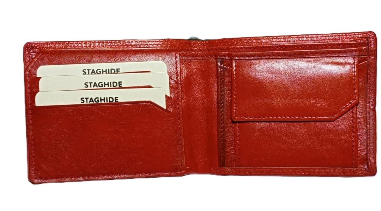 Stylish RFID Protected PU Leather Wallet for Men | External Card Slot | 4 Card Slots | Coin Pocket |2 Currency Slots Reddish Brown